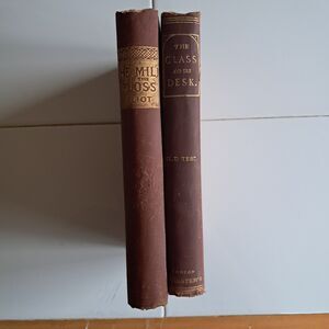Lot of 2 Brown Caramel Antique Late 1800s Decorative Staging Books